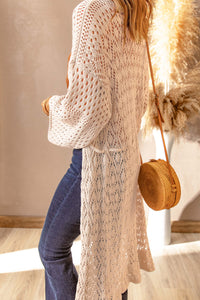 Dropped Shoulder Long Sleeve Crochet Duster Cardigan