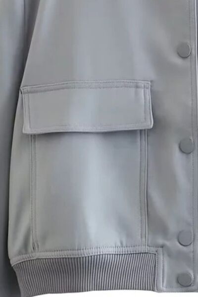 Snap Down Baseball Collar Long Sleeve Jacket