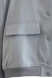 Snap Down Baseball Collar Long Sleeve Jacket