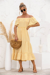 Plaid Off Shoulder Tiered Dress