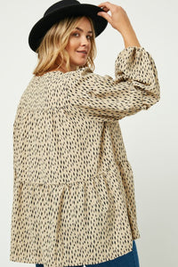 Plus Size Printed Puff Sleeve Blouse