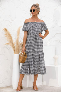 Plaid Off Shoulder Tiered Dress