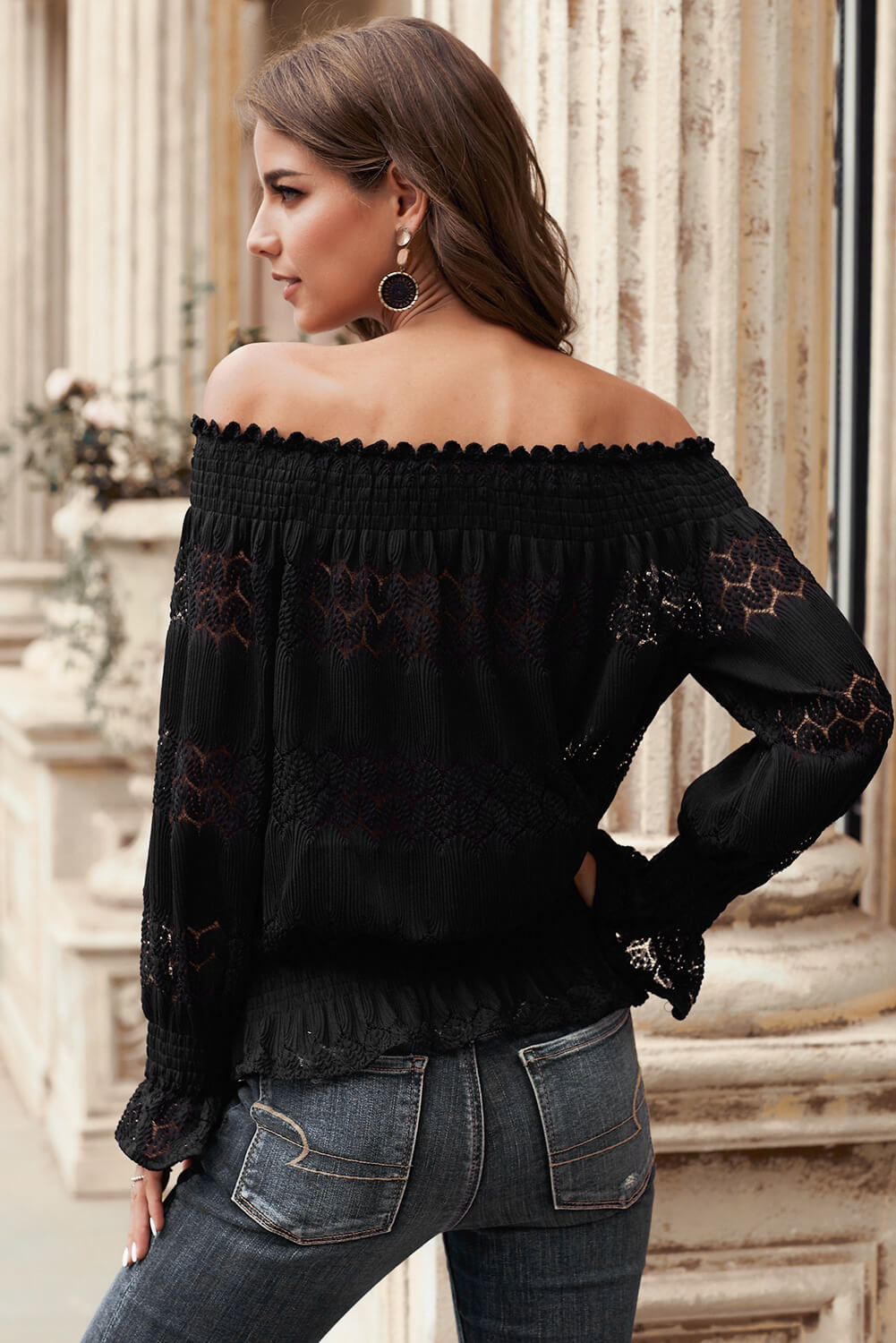 Off Shoulder Ruffle Long Sleeve Blouse