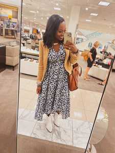 Ditsy Floral Balloon Sleeve High-Low Dress