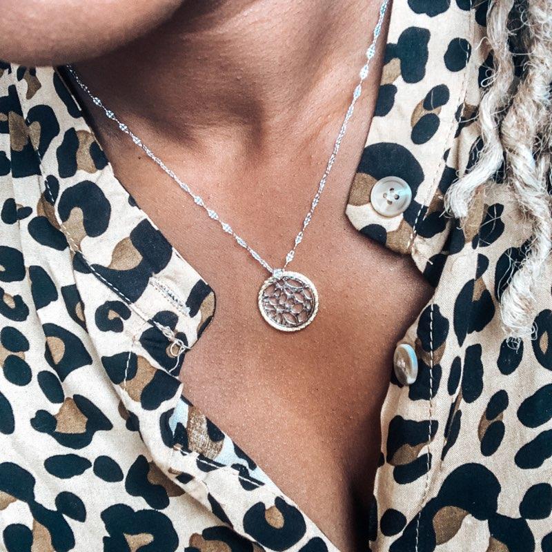 Leslie's Sterling Silver Two-Tone Circle Pendant  With Texture Finish With 2in Ext. Necklace