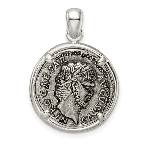 Sterling Silver Polished Sterling Silver Antiqued Caesar Coin Pendant