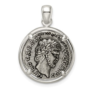 Sterling Silver Polished Sterling Silver Antiqued Caesar Coin Pendant
