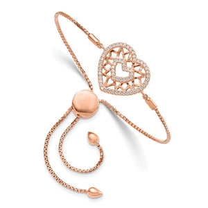 Sterling Silver Rose-tone CZ Brilliant Embers Heart Adjustable Bracelet