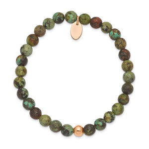 Stainless Steel Polished Rose IP-plated African Turquoise Stretch Bracelet