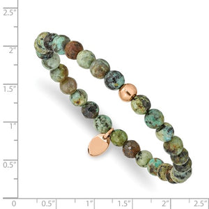 Stainless Steel Polished Rose IP-plated African Turquoise Stretch Bracelet