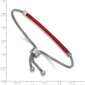 Stainless Steel Polished with Red Glass Adjustable Bolo Bracelet