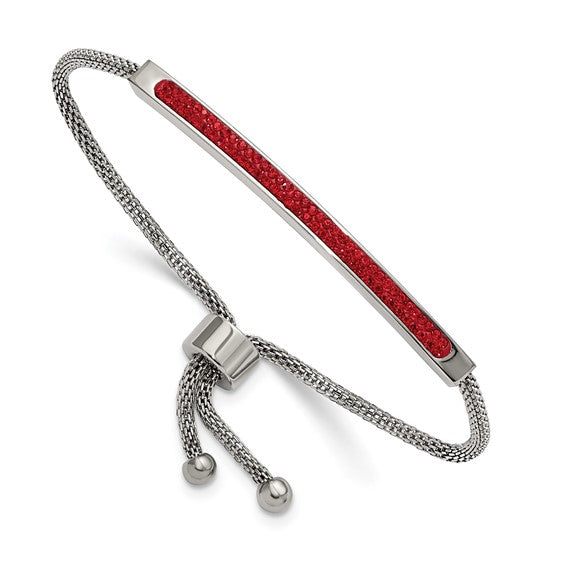 Stainless Steel Polished with Red Glass Adjustable Bolo Bracelet