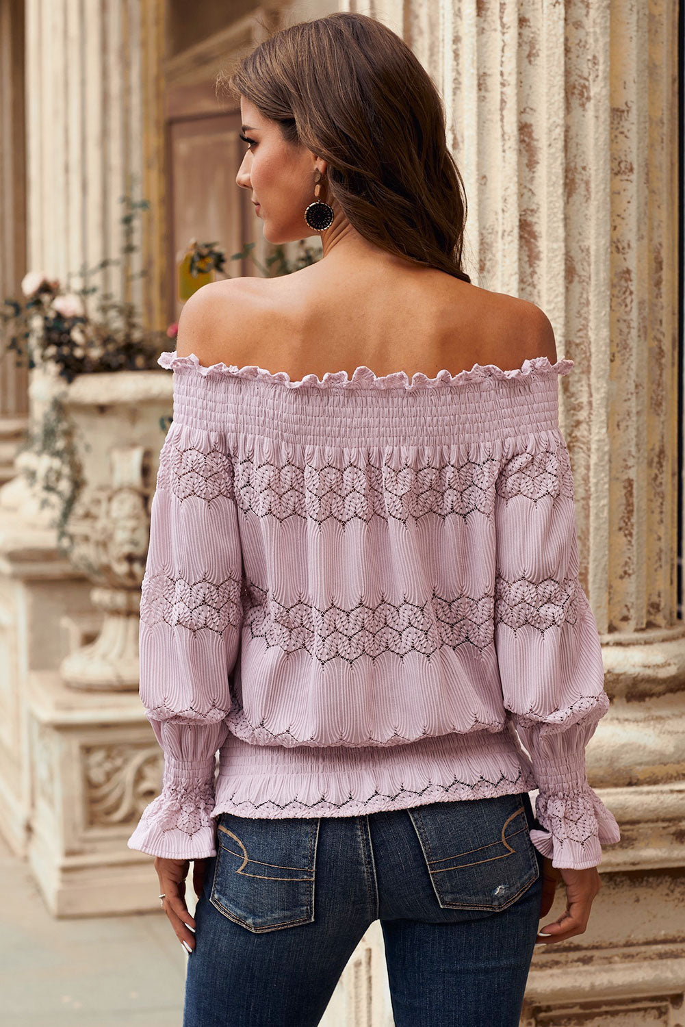 Off Shoulder Ruffle Long Sleeve Blouse