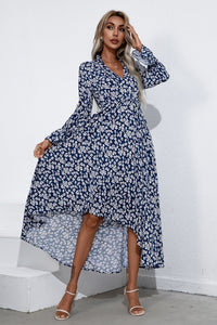 Ditsy Floral Balloon Sleeve High-Low Dress