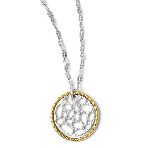 Leslie's Sterling Silver Two-Tone Circle Pendant  With Texture Finish With 2in Ext. Necklace